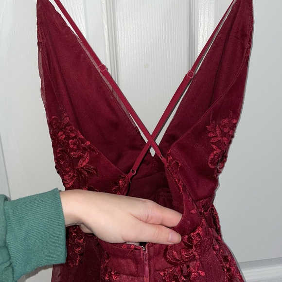 Red Embroidered Flare Dress - Picture 6 of 8